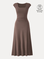 SkinKiss Cooling Square Neck Ruched Midi Bra Dress