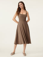 Square Neck Flowy New Airy Bra Midi Dress