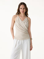 Modal Halter Neck Surplice Ruched Bandless Bra Top