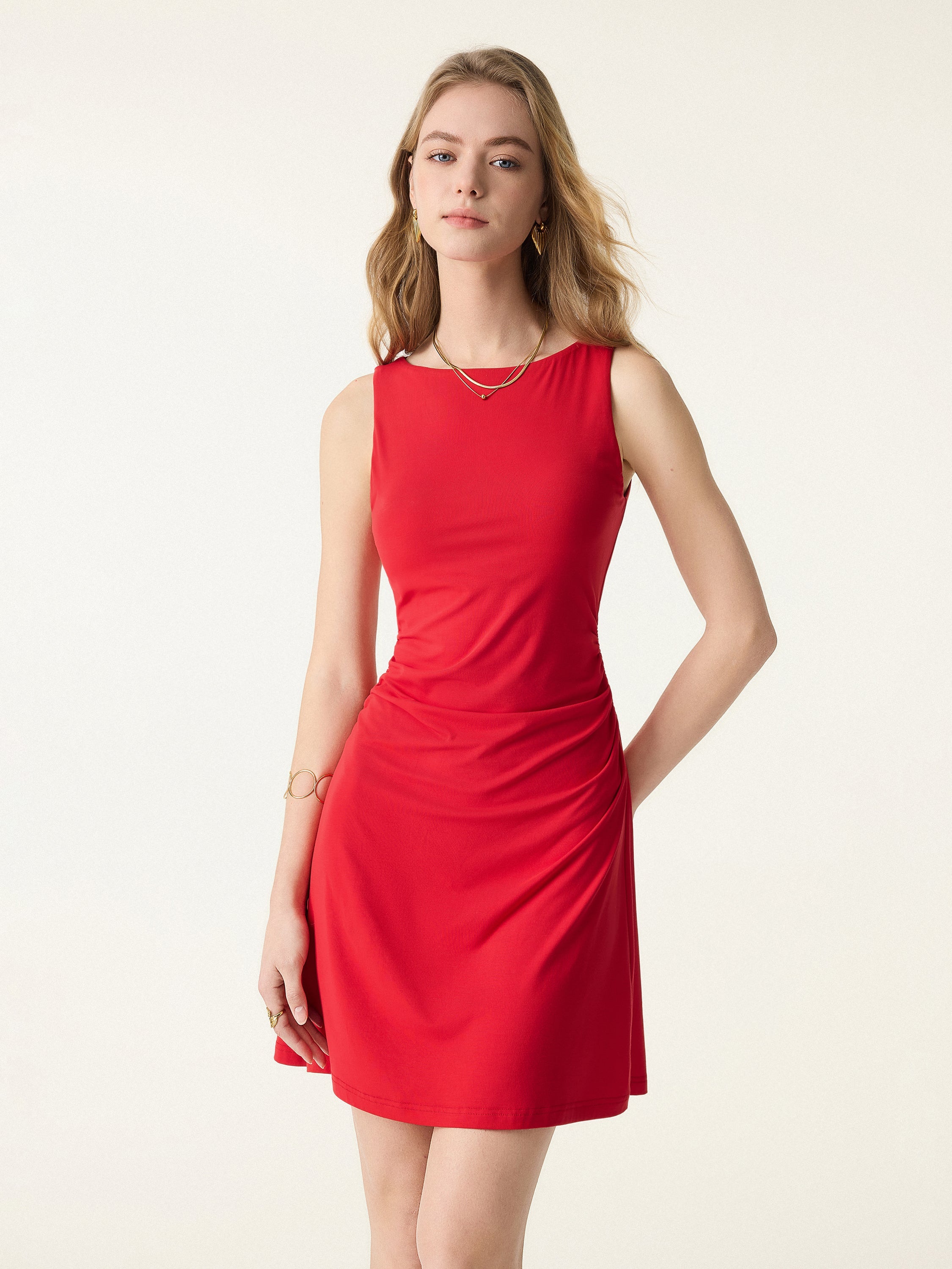 SkinKiss Boatneck Ruched A-line Mini Bra Dress