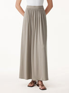 Soft Linen Knit Gathered A-Line Maxi Skirt with Pockets