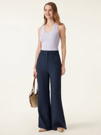 European Linen Mid Rise Flared Pant with Pockets