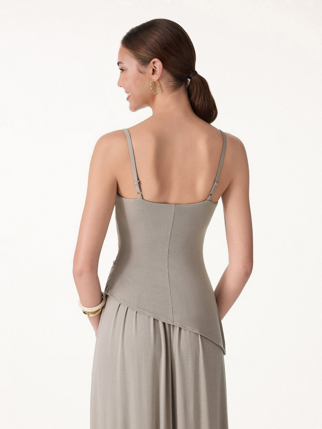 2Pcs Set Spaghetti Bra Top with Side Slit & A-Line Maxi Skirt with Pockets