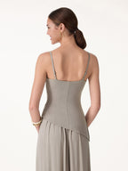 2Pcs Set Spaghetti Bra Top with Side Slit & A-Line Maxi Skirt with Pockets