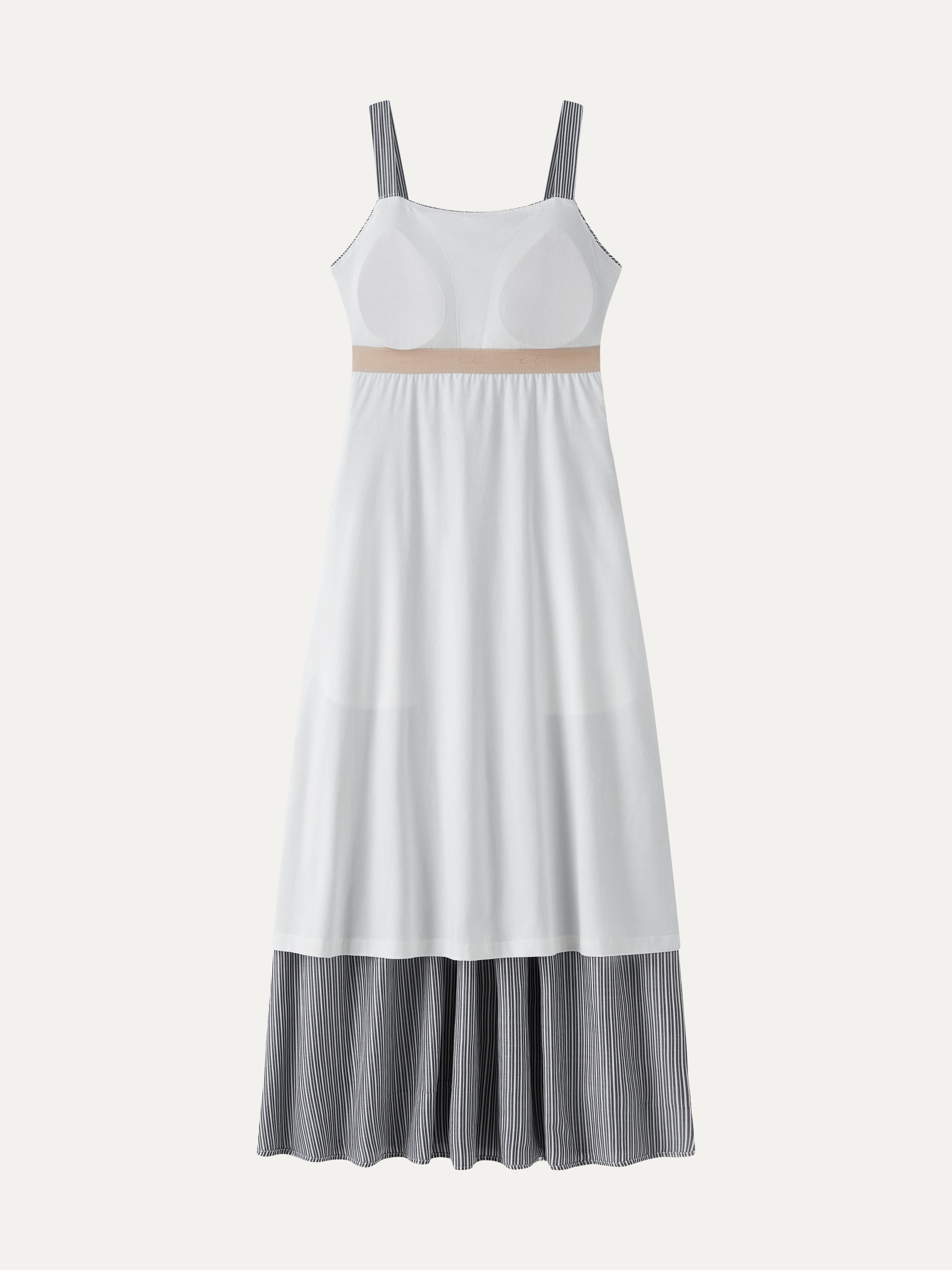 Striped Poplin Square Neck Smocked Midi Bra Dress