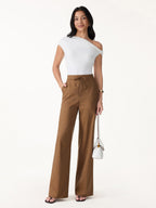 2Pcs Set Wrap Top with Self-Tie & Drawstring Wide Leg Pant with Pockets