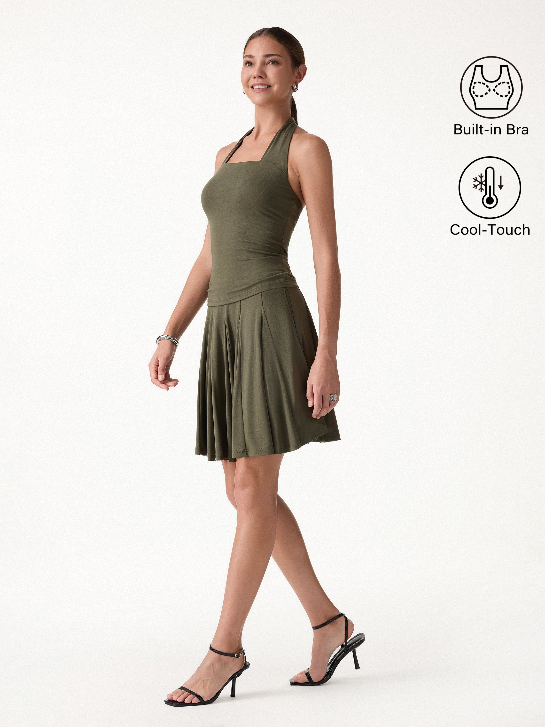 2Pcs Set Halter Going-Out Bra Top & Knee-Length Flare Skirt