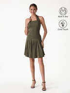 2Pcs Set Halter Going-Out Bra Top & Knee-Length Flare Skirt