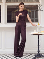2Pcs Set Round Neck Tucked Top & Wide Leg The Success Pants