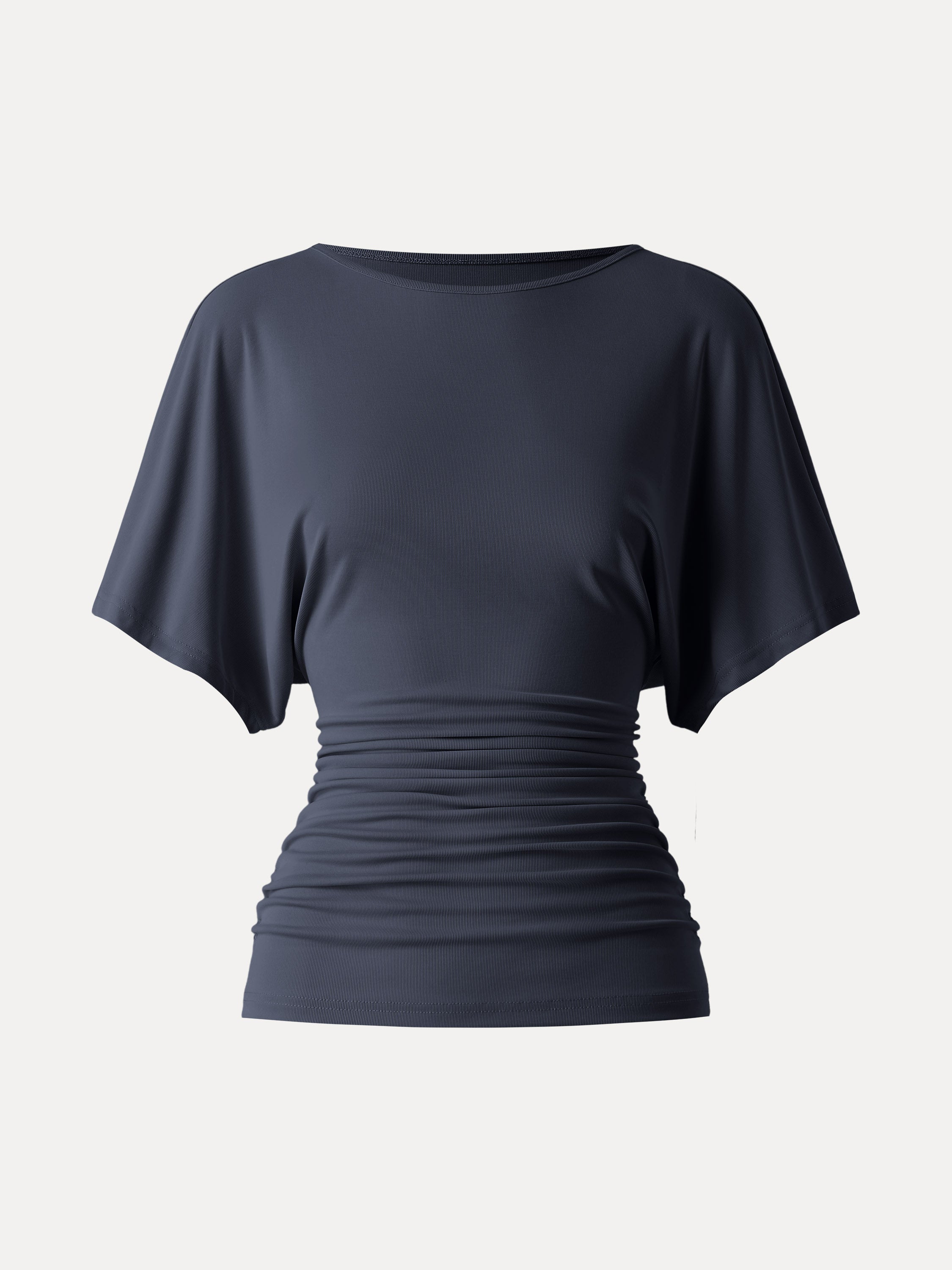 Effortless Boatneck Batwing Sleeve Side Ruched Top