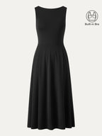 Boatneck Bamboo Ponte Bra Midi Dress with Pockets