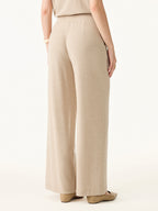 2Pcs Set Petite Mid Rise Wide Leg Pant with Pockets & Crewneck Bra Top with Banded Hem