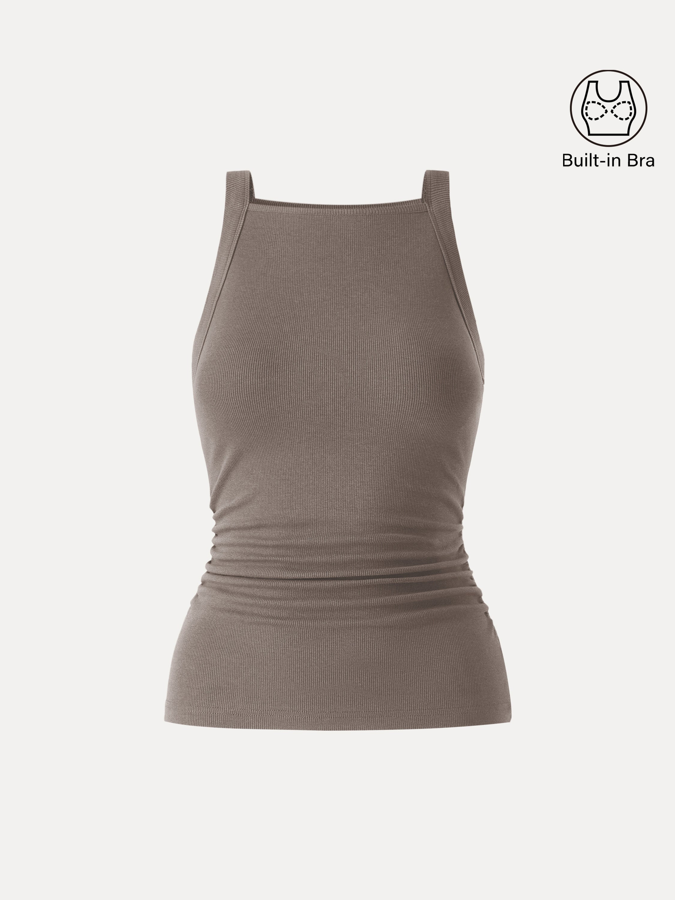 Plantive Chic Square Neck Ruched Rib Bra Tank