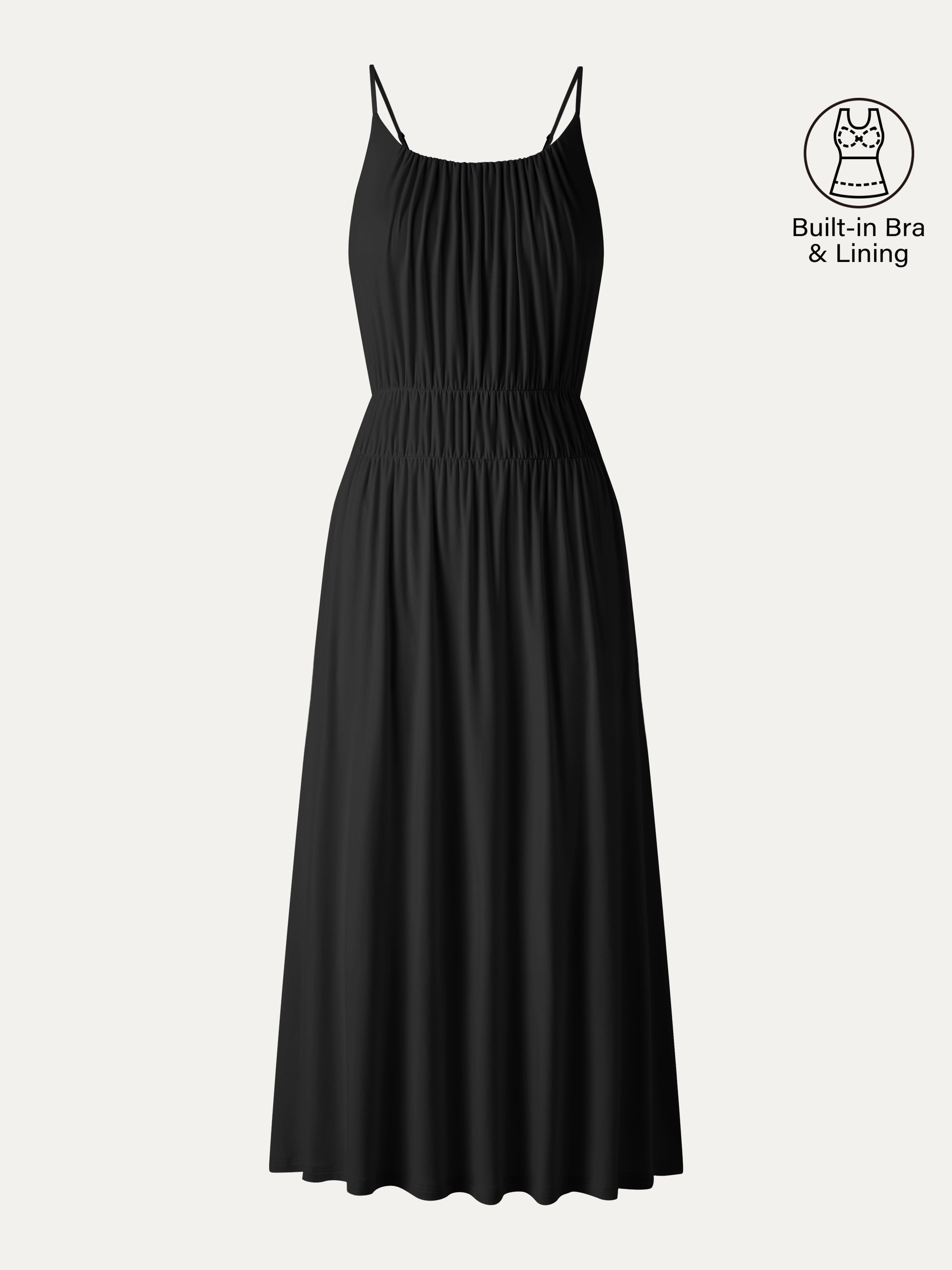 Vacay Gathered U-Neck Spaghetti Midi Bra Dress with Pockets