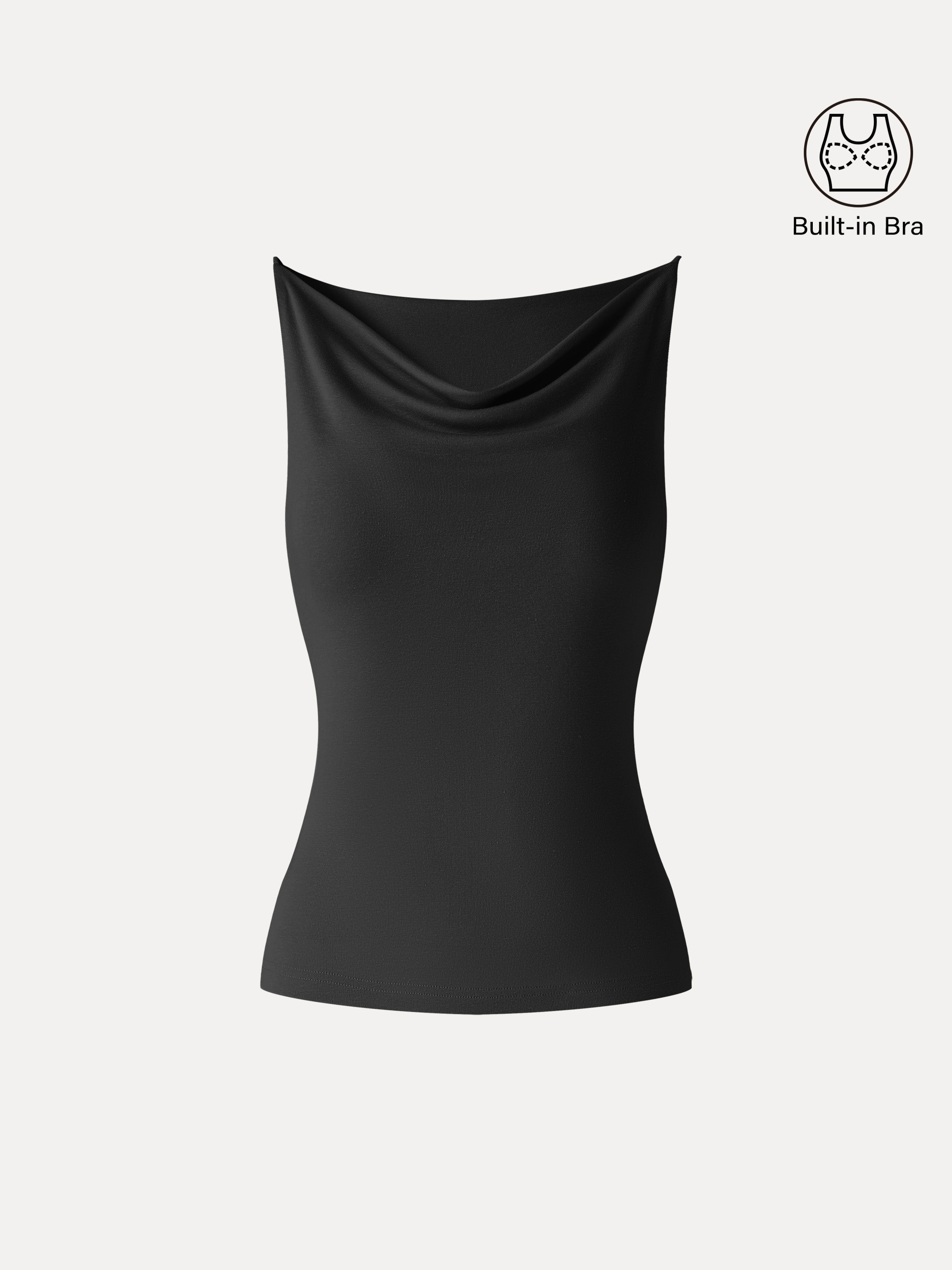 Stretch Linen Cowl Neck Bra Tank