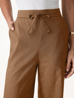 Wrinkle-Resistant Linen Drawstring Wide Leg Pant with Pockets