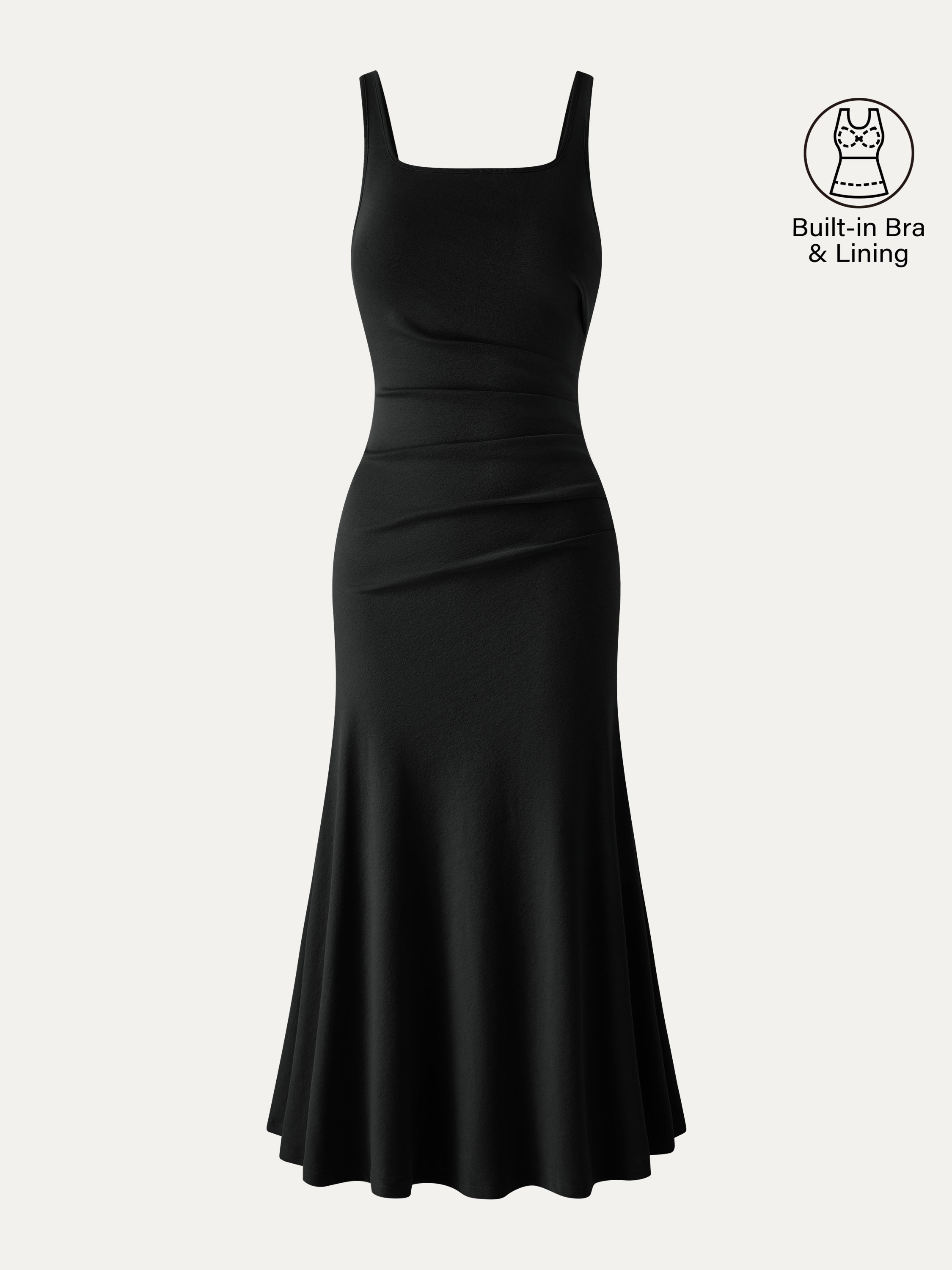 Square Neck Tucked Open Back Bra Dress