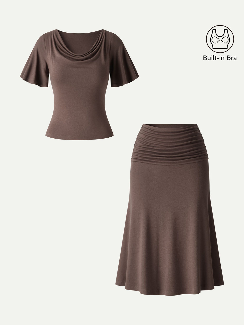 2Pcs Set Flutter Sleeve Bra Top & Midi Mermaid Skirt