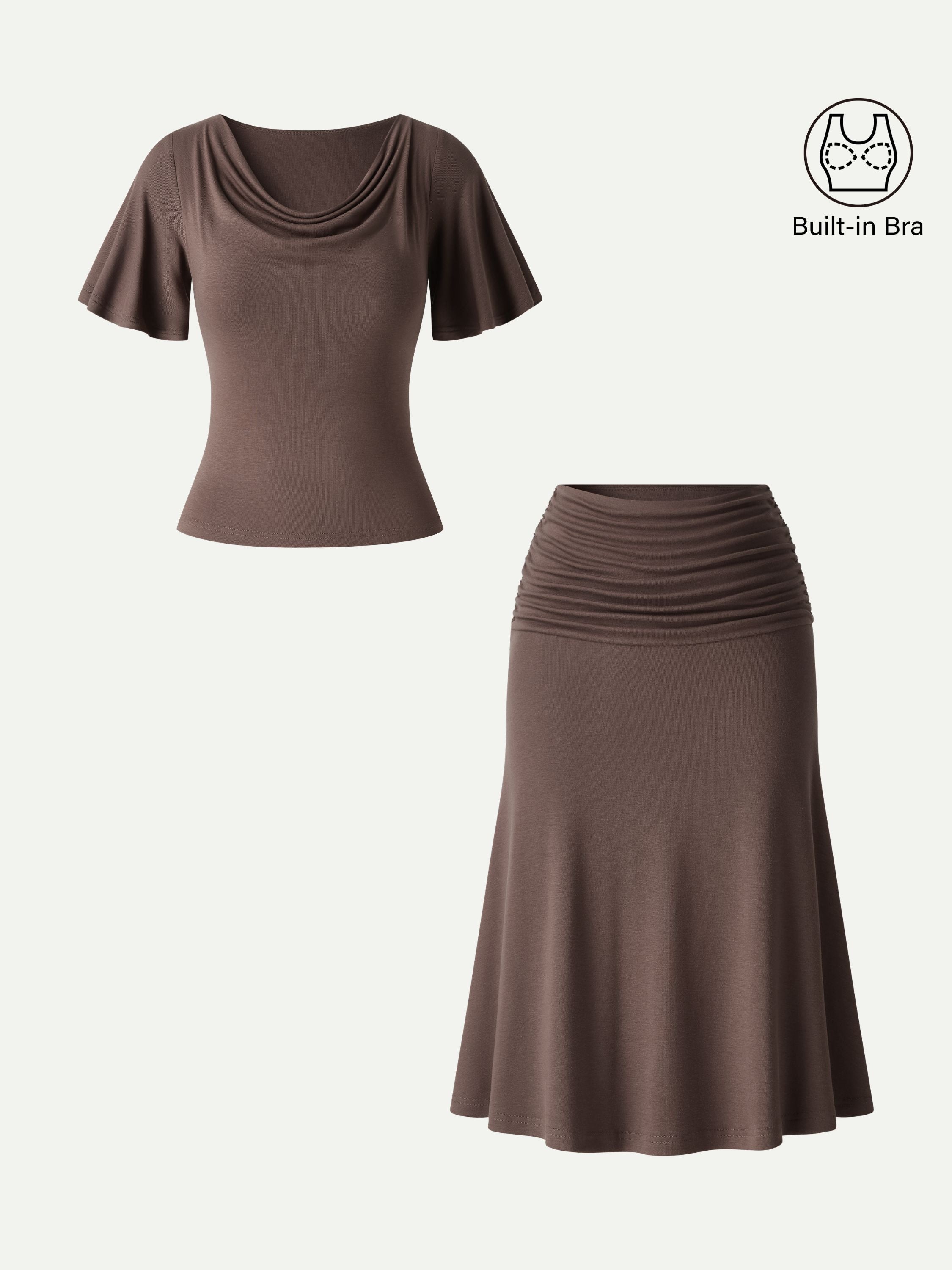 2Pcs Set Flutter Sleeve Bra Top & Midi Mermaid Skirt