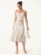 Flowy Side Ruched A-line Midi Skirt