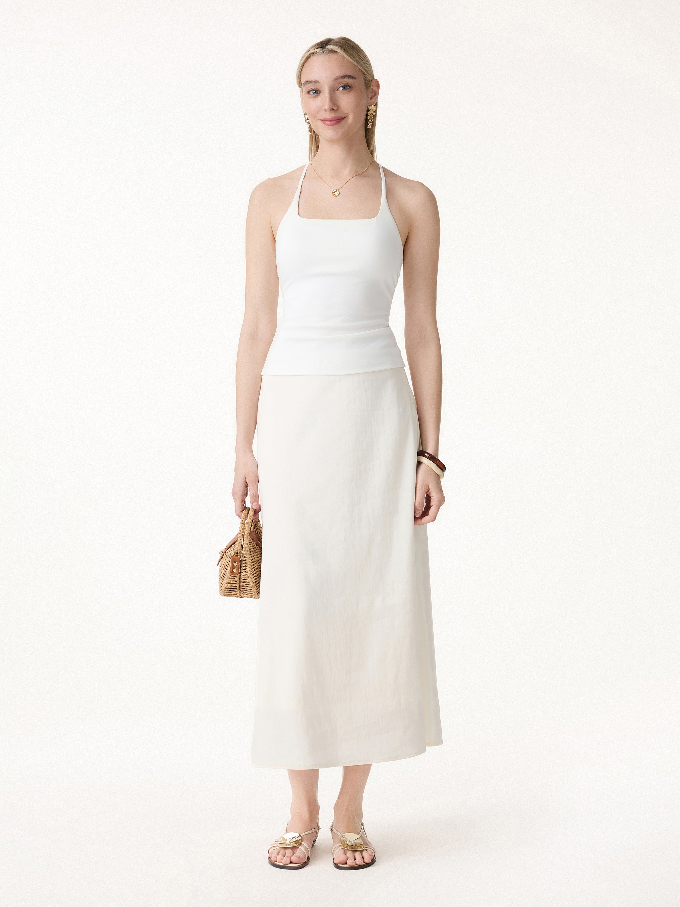 2Pcs Set Reversible Boatneck Top & Maxi Flared Pull-On Skirt