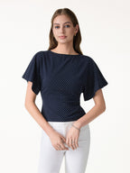 2Pcs Set Boatneck Flutter Sleeves Polka Dot Top & A-Line Flare Skirt Limited Edition
