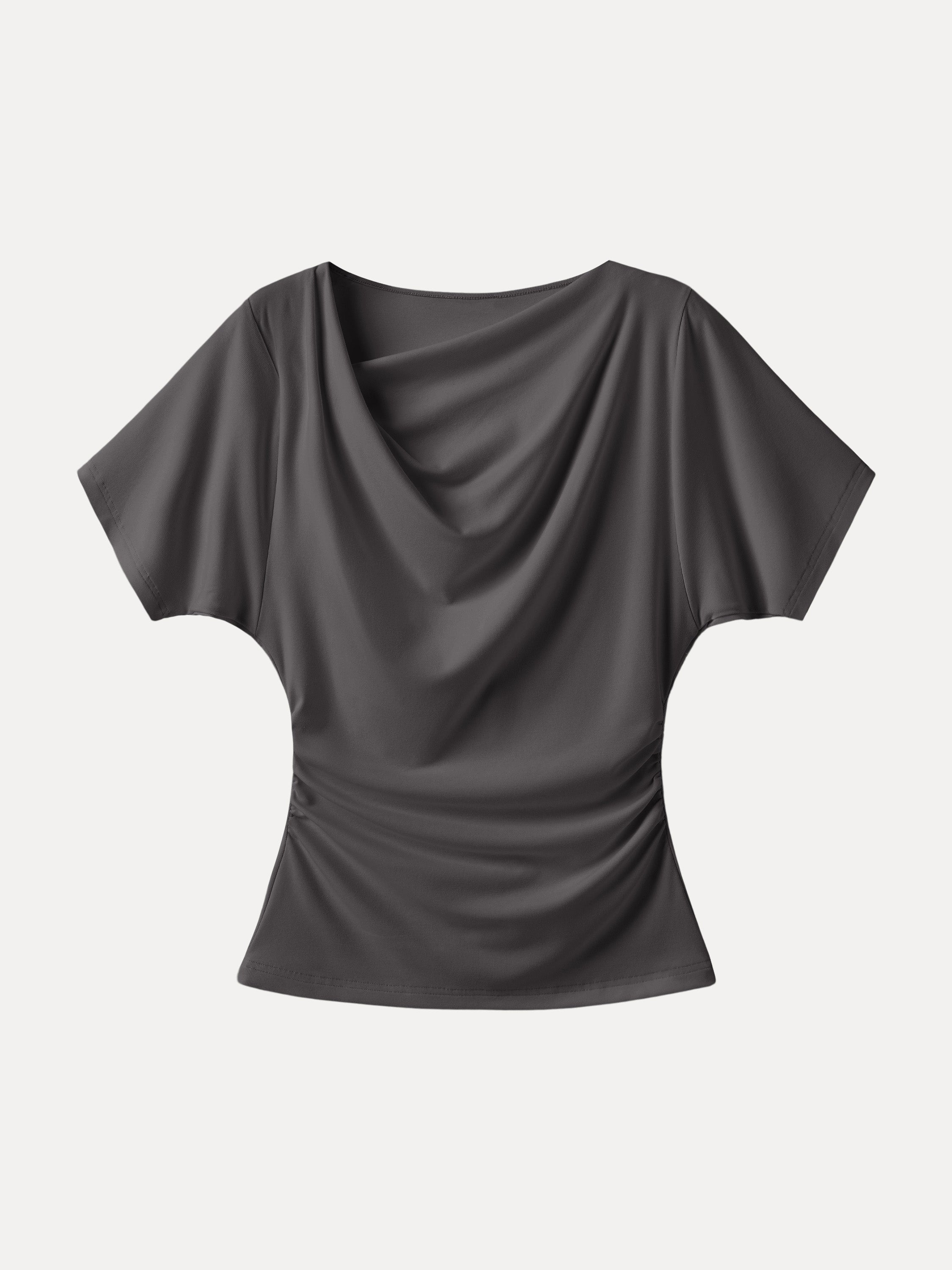 Asymmetrical Cowl Neck Ruched Top