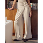 2Pcs Set Crewneck Short Sleeve Tee & Mid Rise Pleated Wide Leg Pant with Pockets