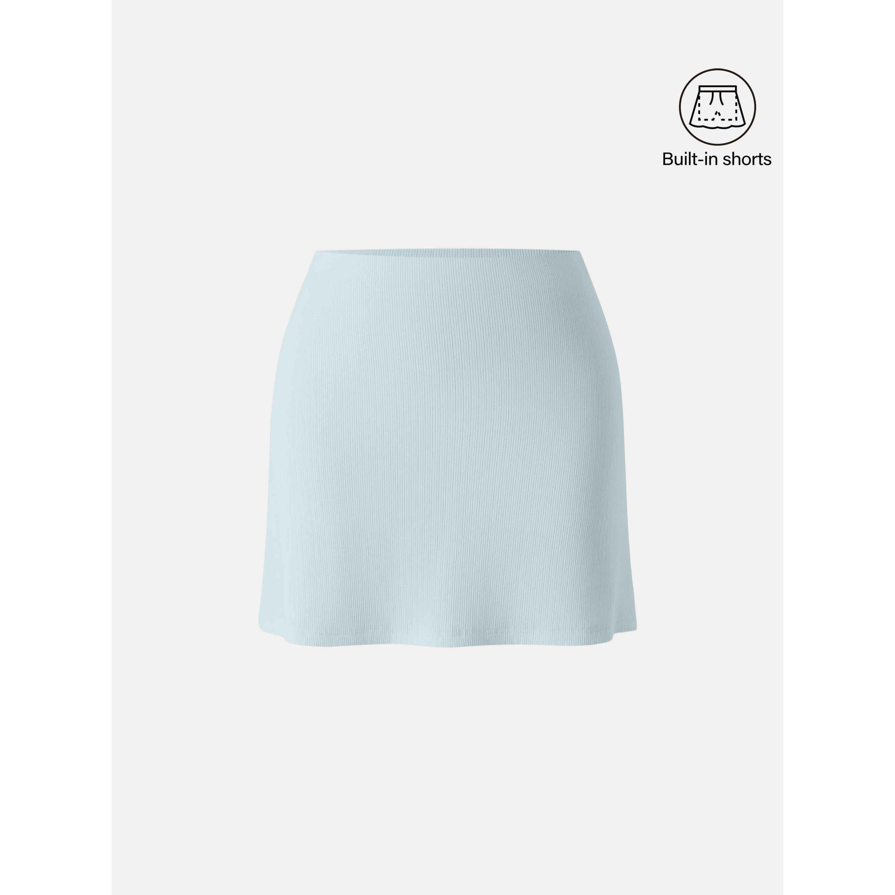 Stretch Cotton Pointelle A-line Mini Skirt with Built-in Shorts