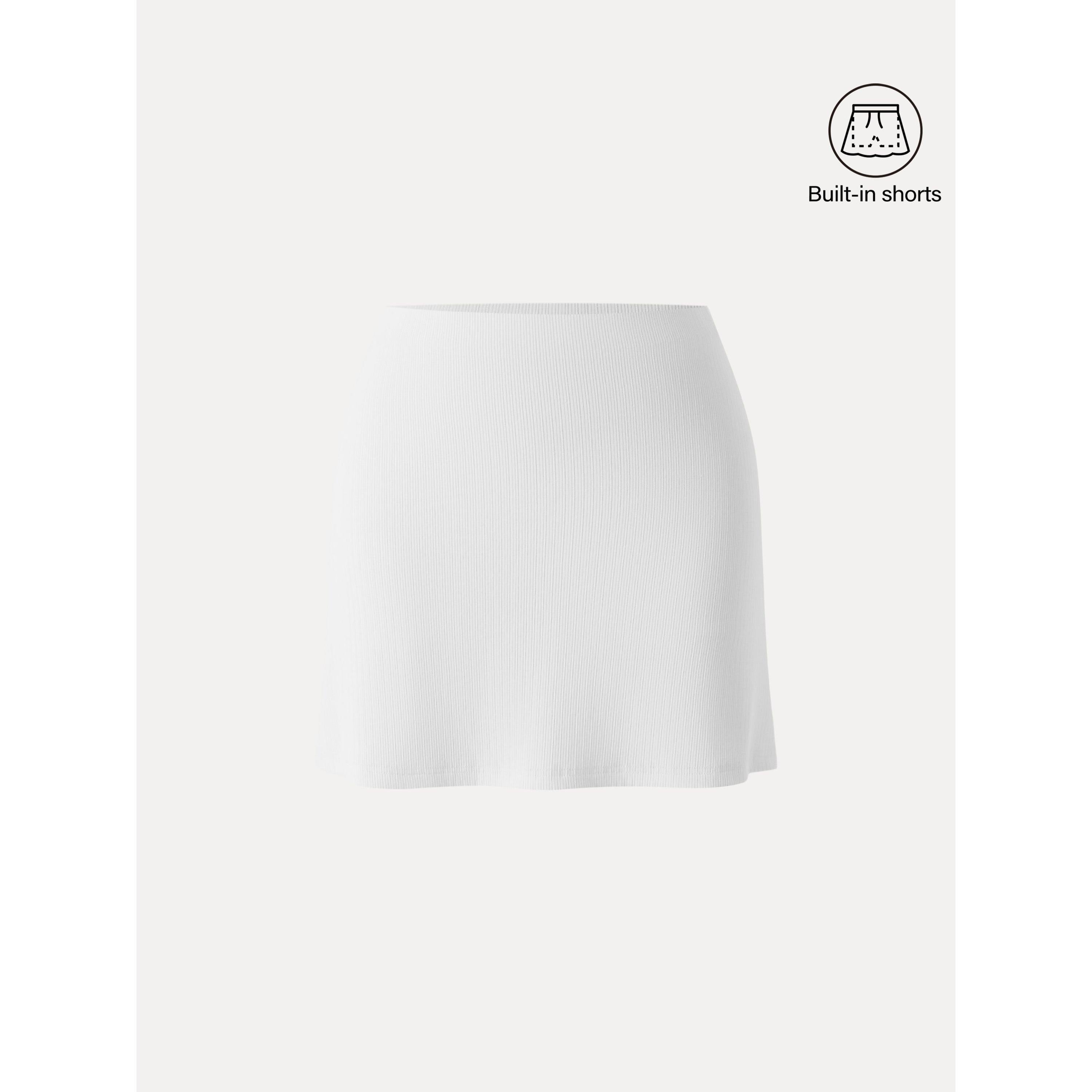 Stretch Cotton Pointelle A-line Mini Skirt with Built-in Shorts