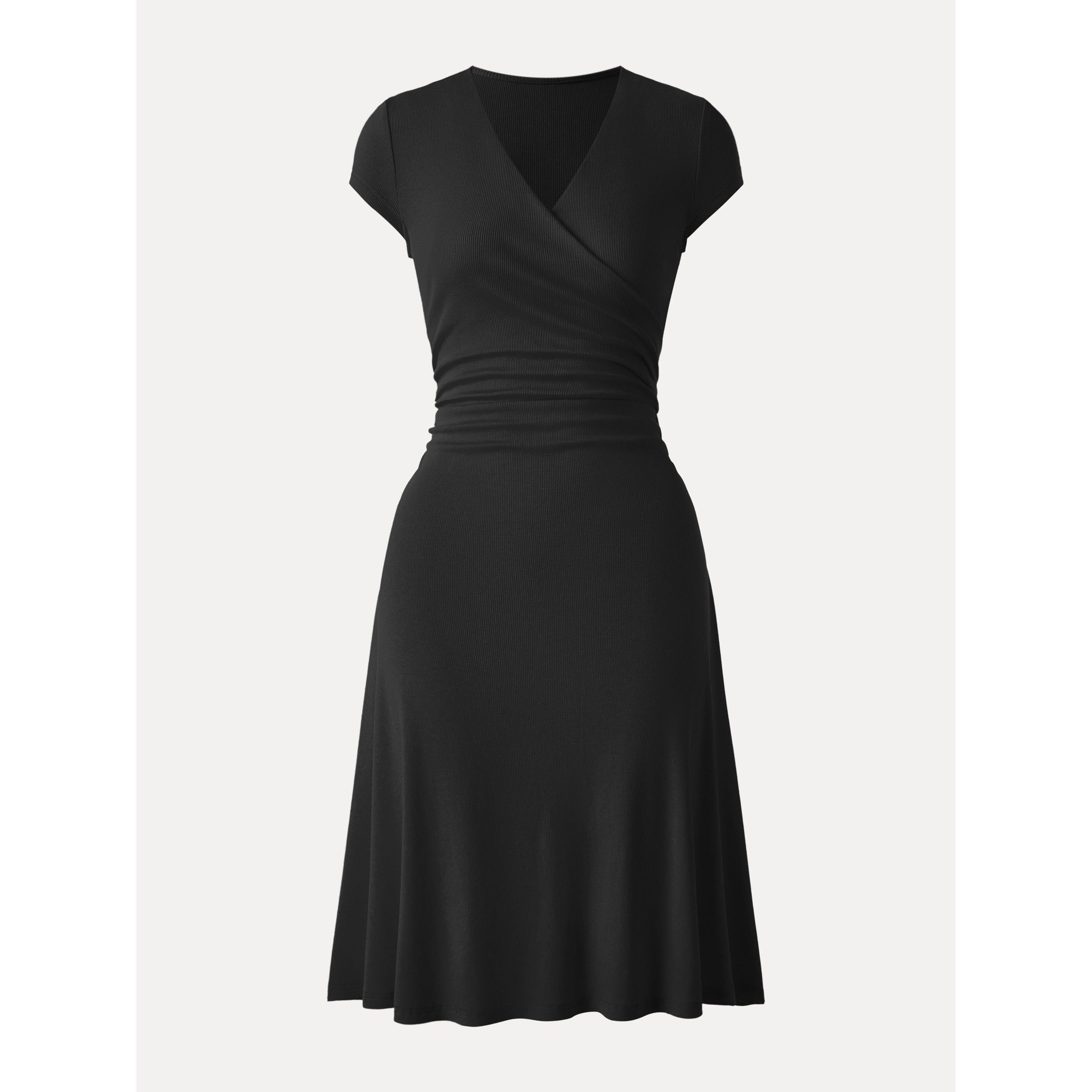 Stretch Cotton Surplice V-neck Cap Sleeve Midi Dress