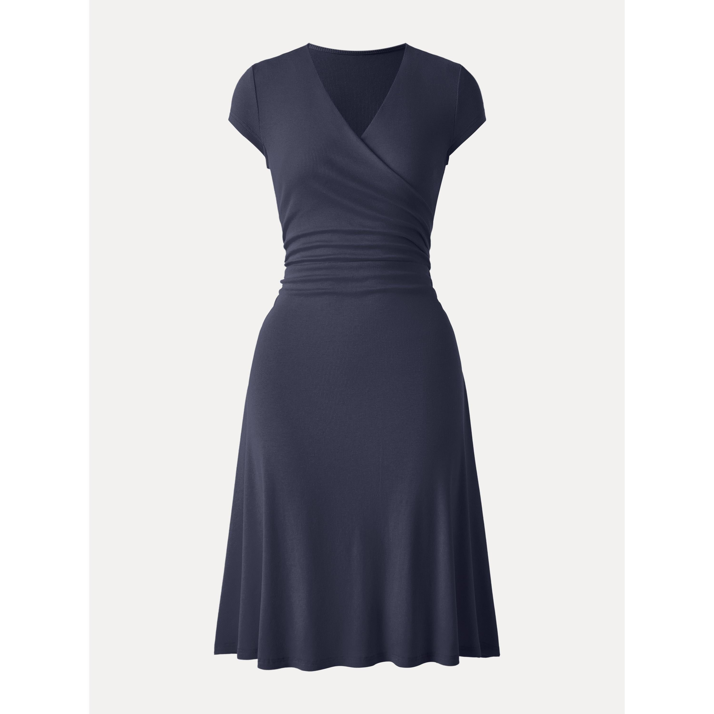 Stretch Cotton Surplice V-neck Cap Sleeve Midi Dress