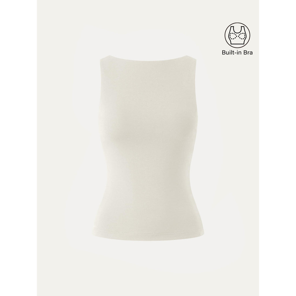Stretch Cotton Boatneck Bra Tank